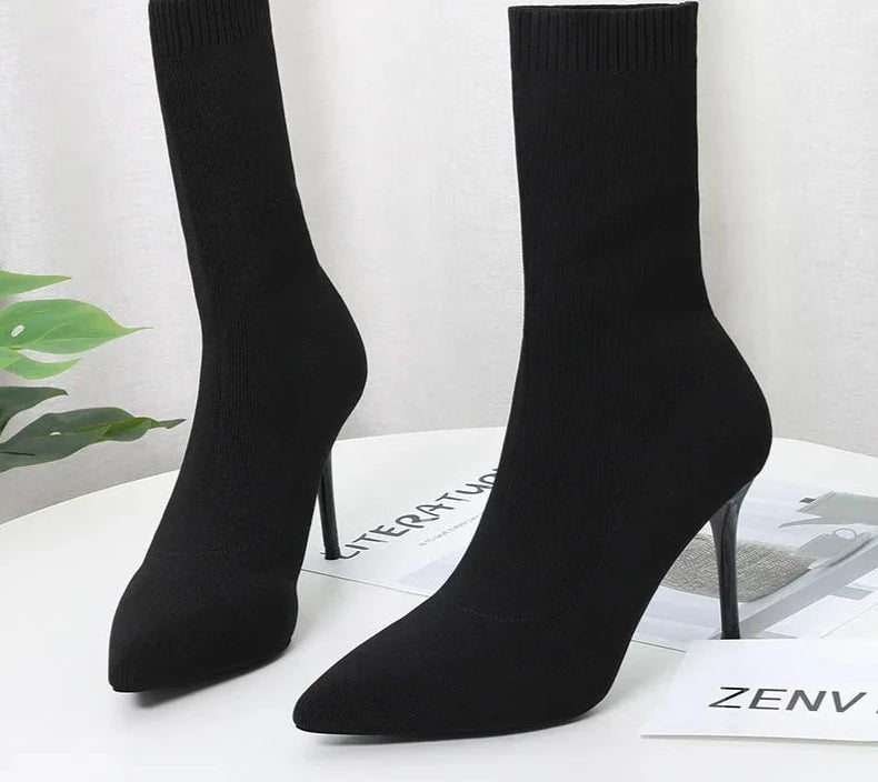 Sexy Sock Boots - 9cm Heel Bk Cotton